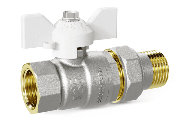 Кран шар. лат. ник.. Pride Ду20 Ру40 ВР/"американка" полн. бабочка 11б27п1 LD 47.20.В-ГШ.Б (white)