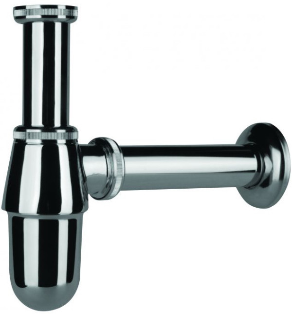 Сифон CLASSIC без выпуска с пристенной трубой и декором, хром.