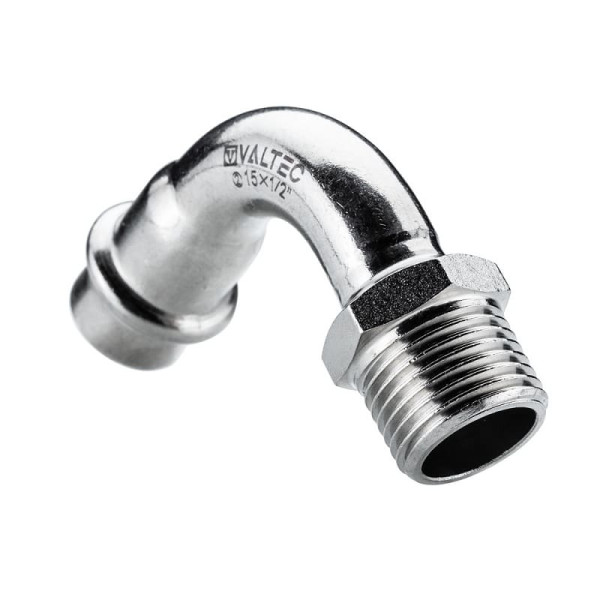 Отвод 90° с переходом на наружную резьбу нержавеющая сталь 15мм х 1/2" VTi.957.I