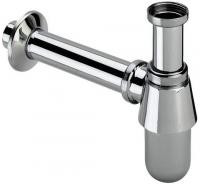 Сифон в полной комплектации: выпуск, пробка, пристенная труба, декор, всё в хроме.