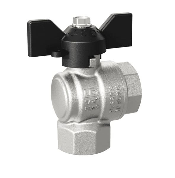 Кран угловой шаровой латунный никелир. Pride Ду 15 Ру40 ВР полн. бабочка 11б27п1 LD 47.15.В-B.Б