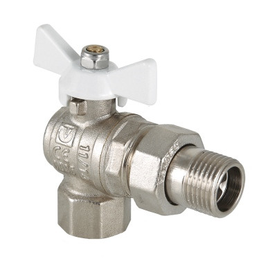 Кран шаровой угловой с полусгоном и белой ручкой 1/2" VT.228.NW