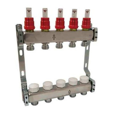 Коллекторная группа  нерж. в сборе с рег.кл. и расходомерами, 1"х8 вых. Евроконус 3/4" VTc.584.EMNX