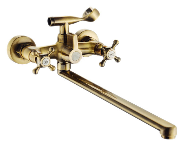 Смеситель д/ванны 2-ручк. керам к/б бронза, плоск поворот излив 400 Potato P2760-2