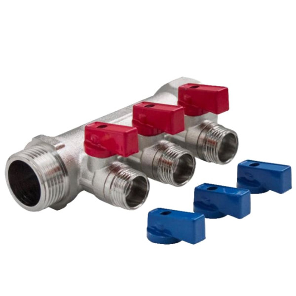 Коллектор с отсекающими кранами, 3/4"x1/2" 3 выхода VALFEX