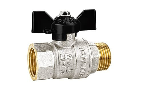 Кран шаровой латунный никелир. Pride Ду 15 Ру40 ВР/НР бабочка LD 47.15.В-Н.Б