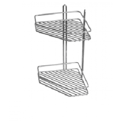 Угловая полка 2-х ярусная 1 бордюр трапеция, хром GS