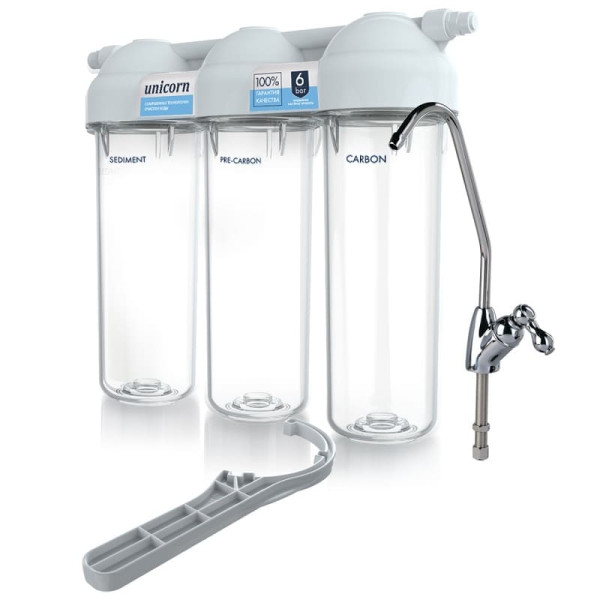 Система фильтрации 3-ступени с краном непрозрачный РУ6 Unicorn FPS 3N