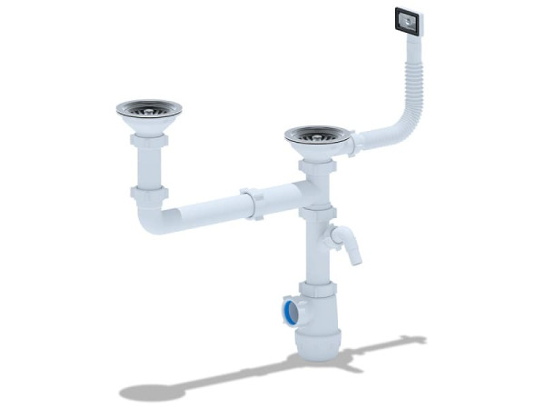 Сифон мойки 2 чаши г/пер 3 1/2*40 отв разноуровн нерж/сетка Ани Пласт А7700S