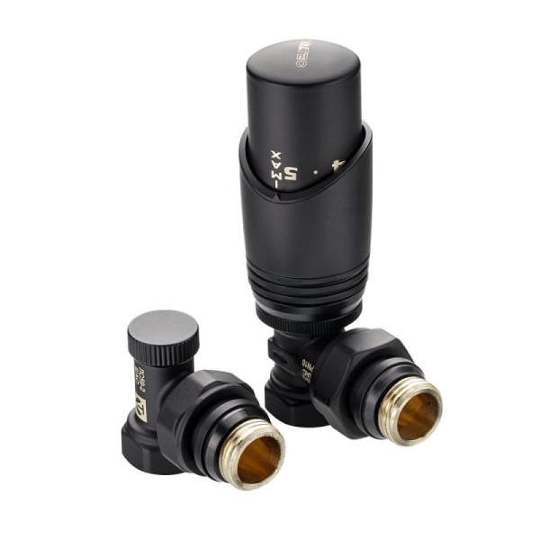 Комплект терморегулирующего оборудования для радиатора угловой, черный 1/2" VT.045.BR.04