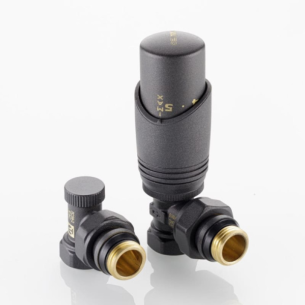 Комплект терморегулирующего оборудования для радиатора угловой, серый 1/2" VT.045.GR.04