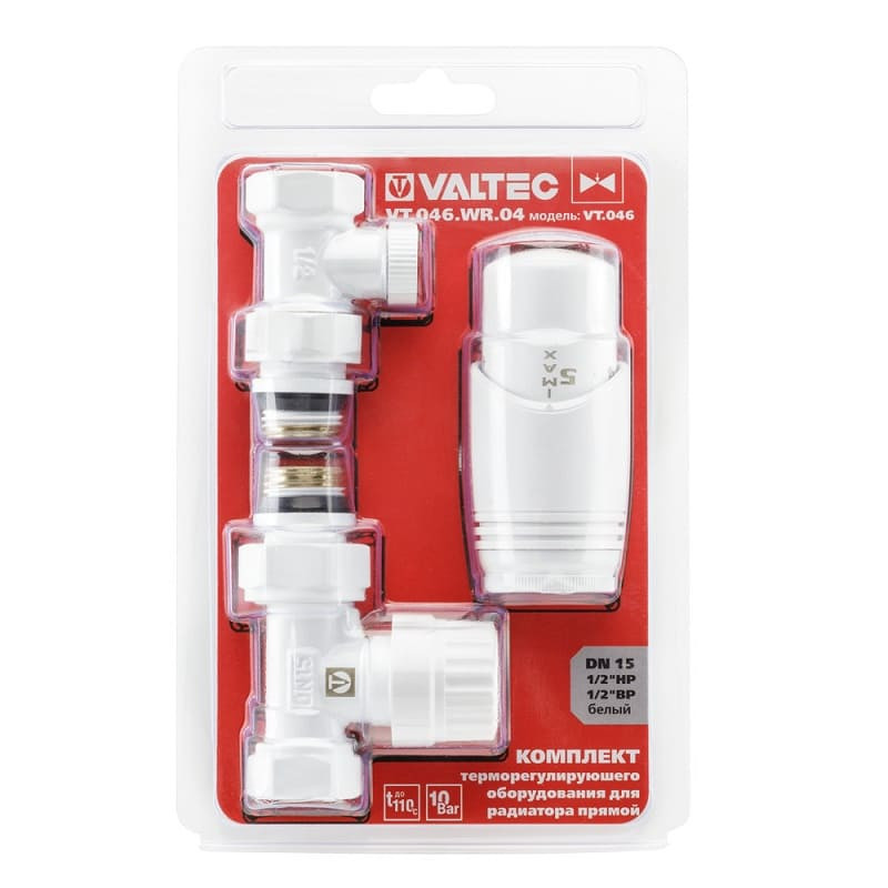 Комплект терморегулирующего оборудования для радиатора прямой, белый 1/2" VT.046.WR.04