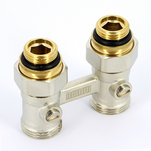 Блок шаровых Н-образных кранов с соед. нип. R1/2"хG3/4", прямой (латунь)