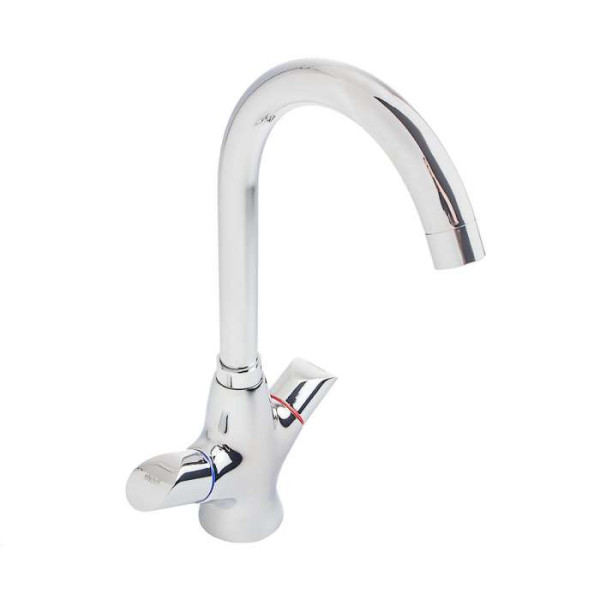 Смеситель д/кухни 2-ручк,керам к/б, хром,повор.излив,креп.гайка Potato P4459