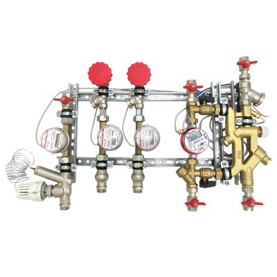 Квартирная станция верт. размещения с рециркуляцией ГВС 1/2" без счётчиков VT.NM.VFR