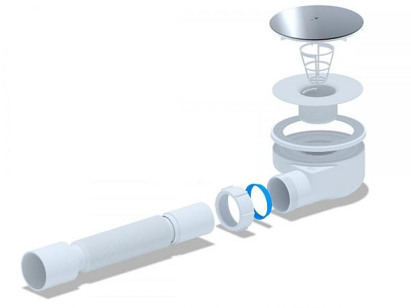 Сифон для поддона 1 1/2"x90/40 h=53мм с гофрой 40х50 слив крышка D=115мм АНИ Пласт E355C
